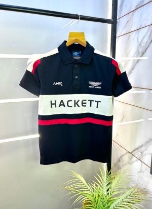 Aston Martin Hacket t Black Polo Premium Collar Neck T-shirt F2691-BL