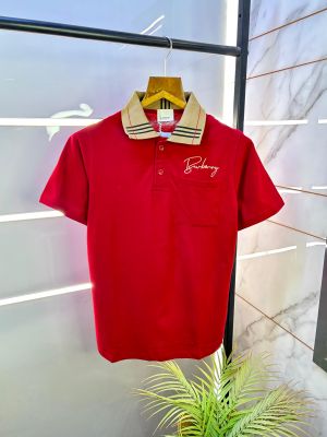 Burberr y Logo Red Collar Neck Premium Polo T-shirt F2695-RE