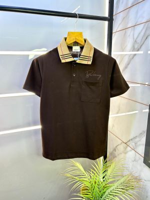 Burberr y Logo Dark Brown Collar Neck Premium Polo T-shirt F2695-DBR
