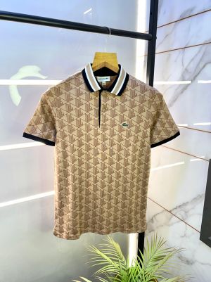 Lacost e Beige Monogram Polo Premium Collar Neck T-shirt F2917-BE