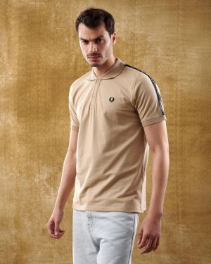 Fredperry Beige Embroidery Logo Premium Polo T-Shirt