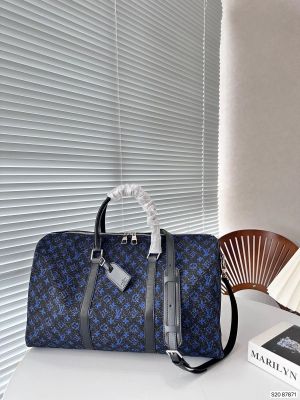 Louis_Vuitton_LV Keepall Bandoulire NBA Edition Premium Monogram Unisex Duffle Bag With Dust Bag & Accessories (Black Blue - 681)