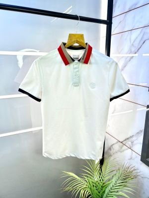 Burberr y White Polo Premium Collar Neck T-shirt F2759-WH