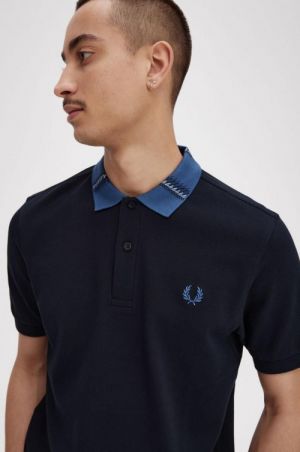 Fred Perr y Navy Premium Cotton Lycra Pique fabric Polo Tshirt with Collar Design and Embroidered Logo 2737