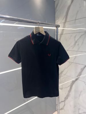 Fred Perr y Black Premium Cotton Lycra Pique fabric Polo Tshirt with Collar Design and Embroidered Logo 2934