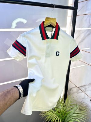 Gucc i White Polo Premium Collar Neck T-shirt F2716-W3