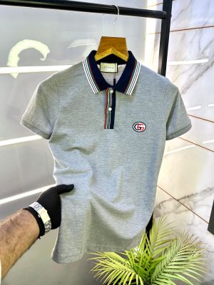 Gucc i Grey Polo Premium Collar Neck T-shirt F2716-GY