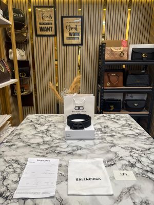 Balenciaga BB buckle Leather Belt With Og Box And Dust Bag Including Carry Bag (5-1)