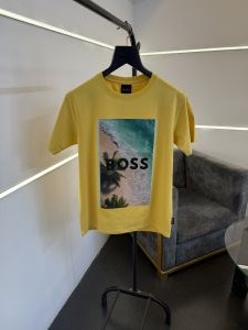 Hugoboss turkey imported heavy print and patch round neck tshirt yellow sale
