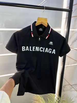 Balenciaga Imported Zipper Black Polo Premium Collar Neck T-shirt F2365-B2