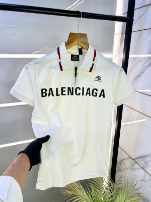 Balenciaga Imported Zipper White Polo Premium Collar Neck T-shirt F2365-W2