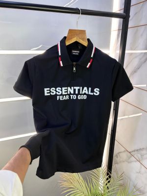 Essential Fear Of God Imported Zipper Black Polo Premium Collar Neck T-shirt F2365-B5