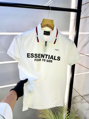 Essential Fear Of God Imported Zipper White Polo Premium Collar Neck T-shirt F2365-W5