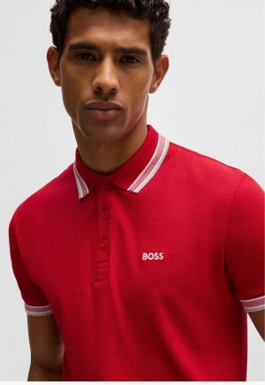 Hugo  Boss Red Logo Print Premium Polo T-Shirt