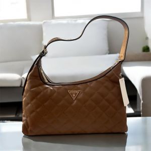 Guess rianee eco quilted 30cm handbag with og box(5308-Brown)