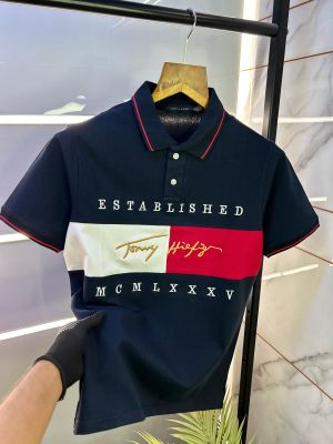 Tommy_Hilfiger Navy Embroidery Print Premium Polo T-shirt F2459-NY