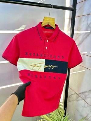 Tommy_Hilfiger Red Embroidery Print Premium Polo T-shirt F2459-RE