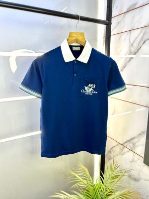 Christian Dio r Blue Premium Collar Neck Polo T-shirt F2918-BU