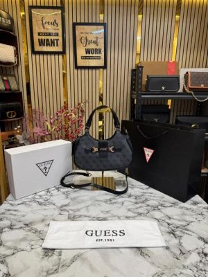 Guess Faux Leather Handbag With Box And Dust Bag Including Carry Bag (Black Black)
