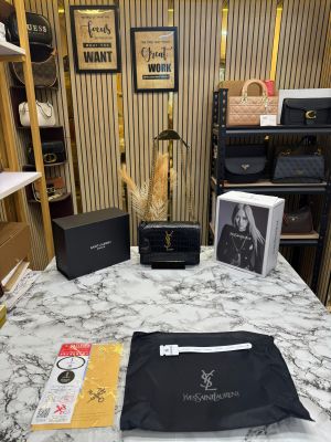 Yves Saint Laurent YSL Sunset Medium Shoulder Bag In Croco Embossed Calfskin With Double Box And Dust Bag 