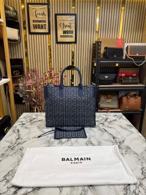 Balmai_n Paris Monogram Premium Quality Tote Bag With Dust Bag (Blue)