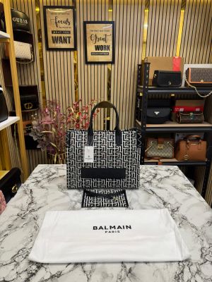 Balmai_n Paris Monogram Premium Quality Tote Bag With Dust Bag (Black)