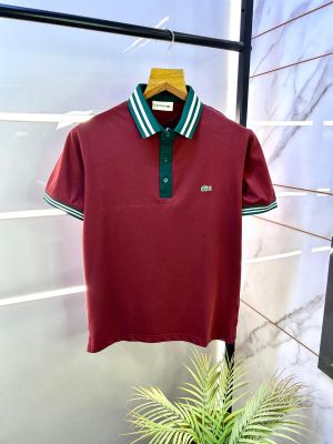 Lacost e Maroon Embroidery Logo Collar Neck Premium Polo T-shirt F2842-MA