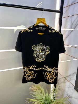 Balmai n Paris Designer Round Neck Super Premium Black T-shirt With Brand Carry Bag F1863-BL