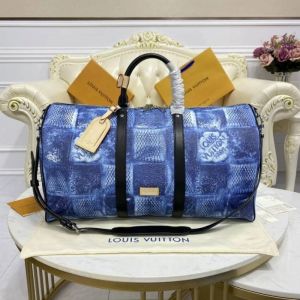 Louis_Vuitton_LV Damier Keepall Bandoulire Limited Edition Premium Unisex Duffle Bag With Dust Bag & Accessories (Ocean Blue - 683)