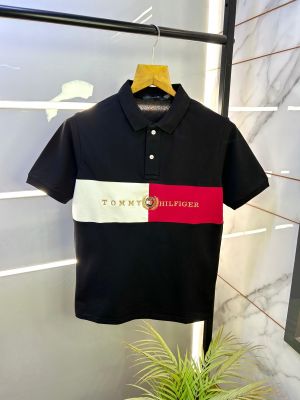 Tommy_Hilfiger Black Embroidery Print Premium Polo T-shirt F2575-BL