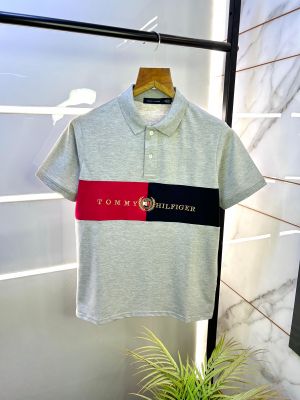 Tommy_Hilfiger Grey Embroidery Print Premium Polo T-shirt F2575-GY