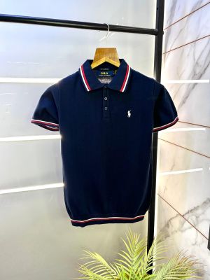 Ralph_Lauren Polo Navy knitted Premium Collar Neck T-shirt F2847-NY