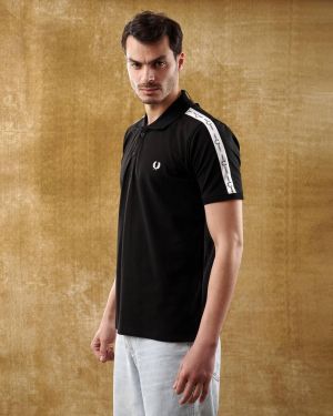 Fred Perry Chest Logo Shoulder Studd Polo T-shirt Black 