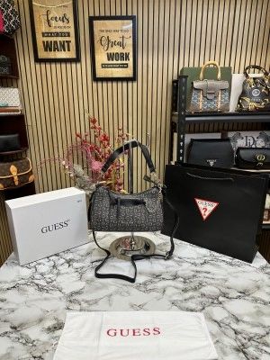 GUESS COLORBLOCK PRINTING UNDERARM SLING SHOULDER BAG WITH OG BOX AND DUST BAG WITH CARRY BAG PREMIUM QUALITY (GREISH BLACK) 1002
