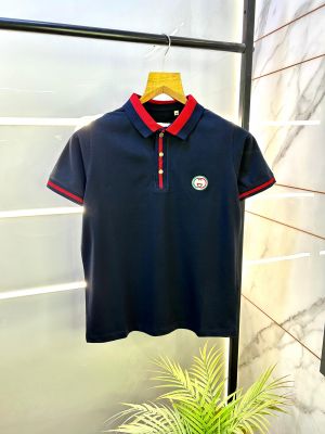Gucc i Navy Polo Embroidery Logo Premium Collar Neck T-shirt F2681-NY