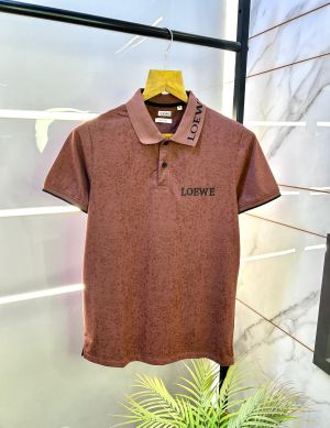Loewe Logo Brown Premium Back Printed Collar Neck Polo T-shirt F2802-BR