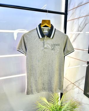 Loewe Logo Beige Premium Back Printed Collar Neck Polo T-shirt F2802-BE