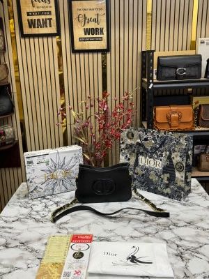 CHRISTIAN DIO_R SIGNATURE HOBO SHOULDER BAG WITH OG BOX AND DUST BAG INCLUDING CARRY BAG (FULL BLACK)