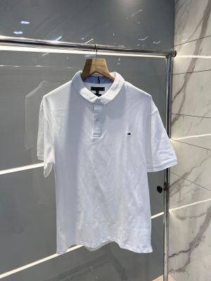Tommy Hilfige r White Premium Cotton Lycra Pique fabric Polo Tshirt with Embroidered Logo 2834