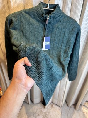 RALPH LAURE_N BOTTLE GREEN POLO KNITTED PULLOVER 