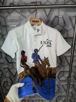 U.S.Polo Assn White Imported Printed Polo T-shirt (1542)