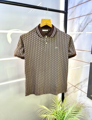 Lacost e Beige Monogram Polo Premium Collar Neck T-shirt F2797-BE