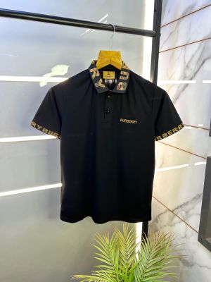 Burberr y Black Polo Embroidery Premium Collar Neck T-shirt F2591-BL