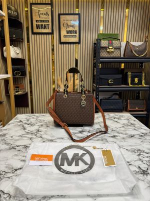 Michael_Kors Cynthia Signature Logo Satchel Bag With Dust Bag (Brown)