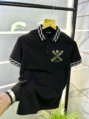 Balmai n Paris Logo Imported Black Collar Neck Premium T-shirt F2831-BL
