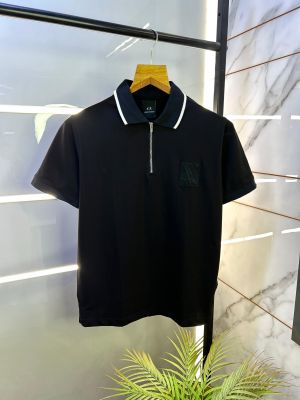 Arman_i Exchange Black Zipper Premium Polo Collar Neck T-shirt F2801-BL
