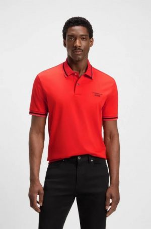 Hugo Bos s Red Premium Polo TShirt with 240 gsm interlock cotton lycra fabric with Collar Design and Embroidery Logo 2621