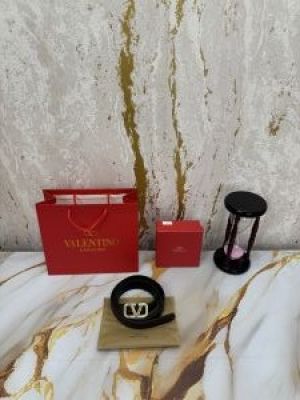 Valentin_o Garavani Leather Belt with Crystal V-Logo Buckle With Box And Dust Bag Including Carry Bag (Black-v46)