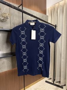 GUCC_I GG NAVY BLUE PREMIUM FABRIC POLO 
