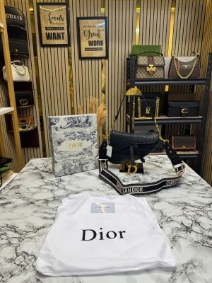 CHRISTIAN DIO_R SADDLE EMBOSSED WITH OG BOX AND DUST BAG PREMIUM QUALITY (FULL BLACK)